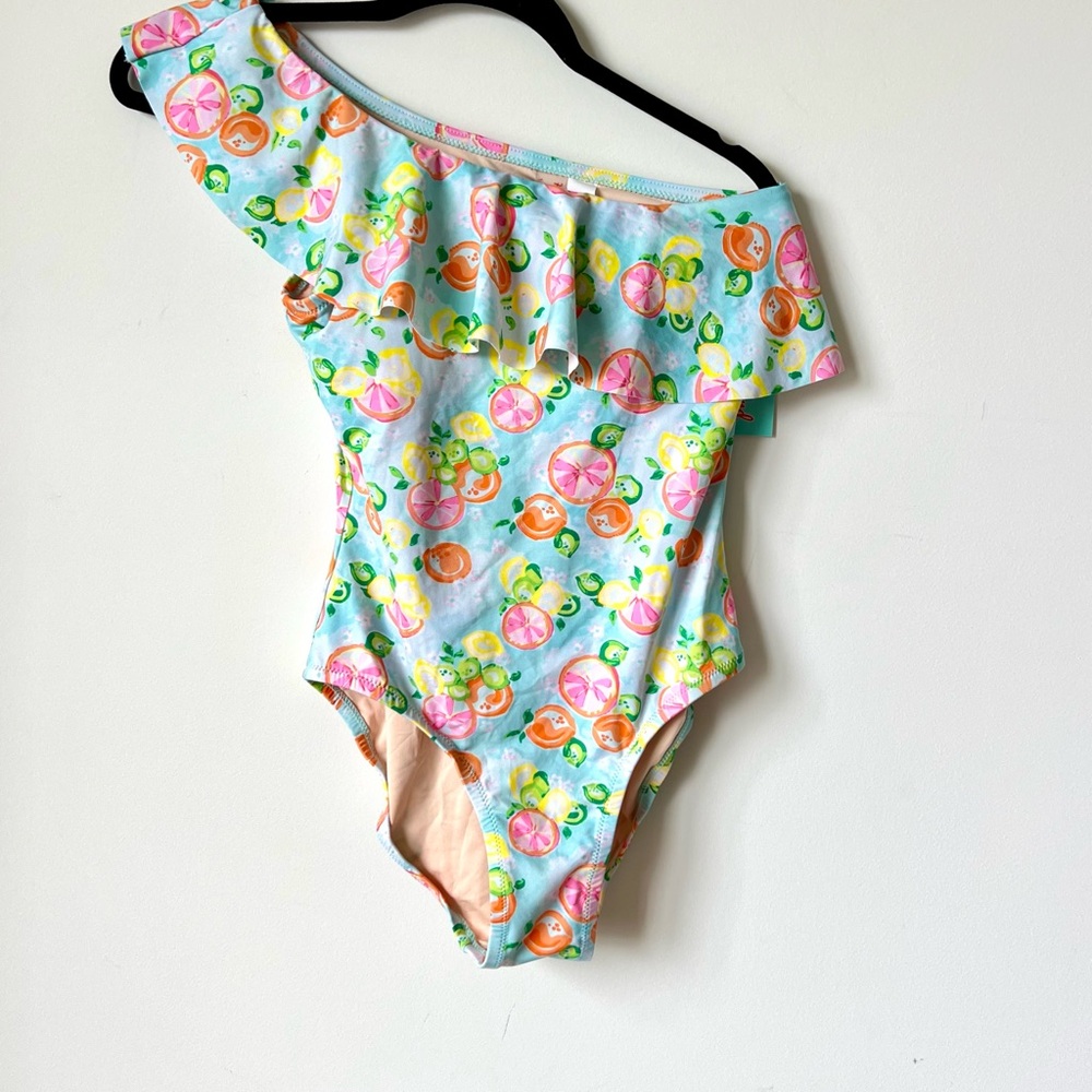 NWT HALEY and the HOUND Citrus Lemon One Shoulder Ruffled Bathing Suit—SZ. S